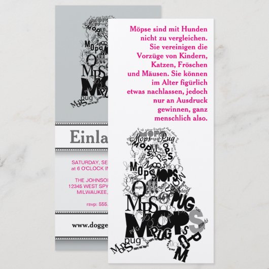 Cartes d'invitation Chien Carlin (Devant / Derrière)