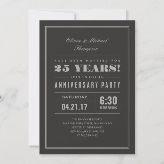 Cartes d'invitation classiques pour noces d'argent (Devant)