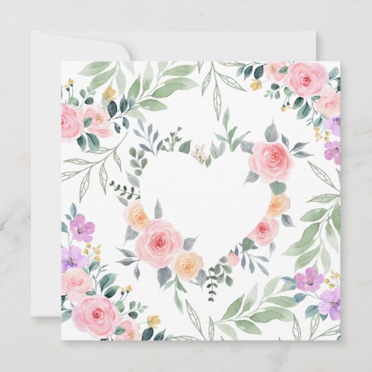 Cartes d'invitation Cœur de Fleur Rose (Devant)
