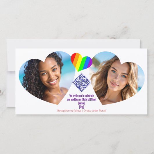 Cartes d'invitation coeurs arc-en-ciel Image  (Dos)