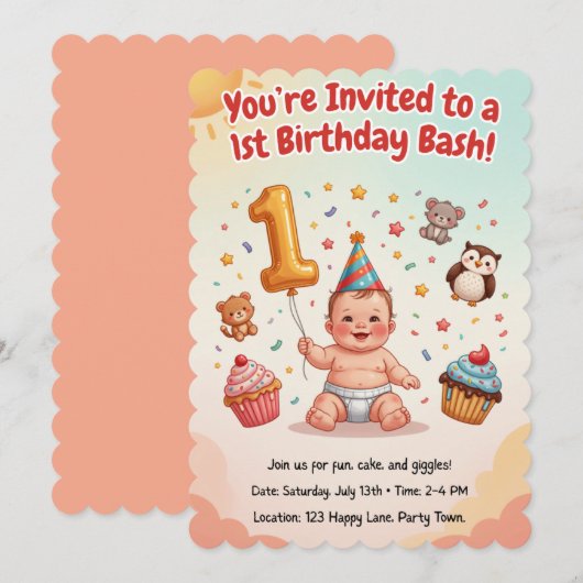 Cartes d'invitation d'anniversaire (Devant / Derrière)
