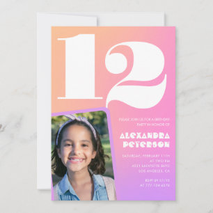 Cartes d'invitation d'anniversaire 12 ans Rose Ora