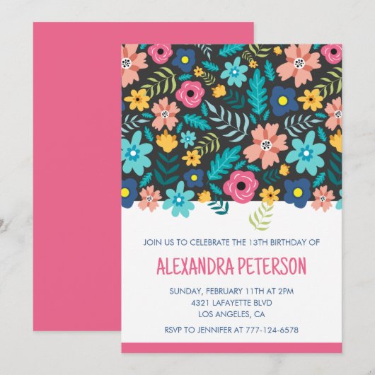 Cartes d'invitation d'anniversaire 13 ans moderne (Devant / Derrière)
