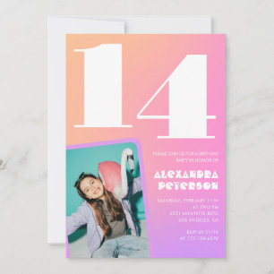 Cartes d'invitation d'anniversaire 14 ans Rose Ora