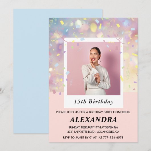 Cartes d'invitation d'anniversaire 15 ans rose Con (Devant / Derrière)