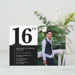 Cartes d'invitation d'anniversaire 16 ans noires É
