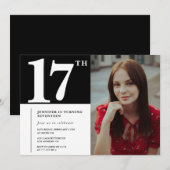 Cartes d'invitation d'anniversaire 17 ans noir Mod (Devant / Derrière)