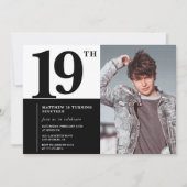 Cartes d'invitation d'anniversaire 19 ans noires É (Devant)