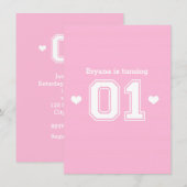 Cartes d'invitation d'anniversaire 1 an Pink Athle (Devant / Derrière)