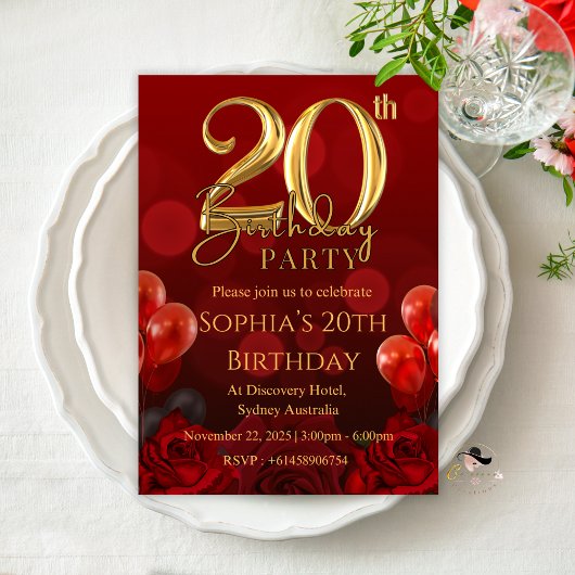 CARTES D'INVITATION D'ANNIVERSAIRE 20 ANS FILLE RO