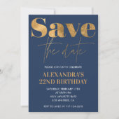 Cartes d'invitation d'anniversaire 22 ans Navy Or (Devant)