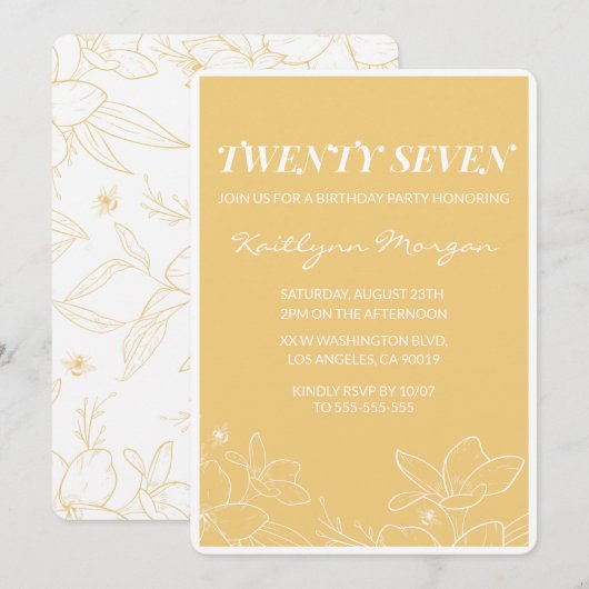Cartes d'invitation d'anniversaire 27 ans modernes (Devant / Derrière)