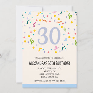 Cartes d'invitation d'anniversaire 30 ans modernes
