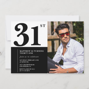 Cartes d'invitation d'anniversaire 31 ans noir et