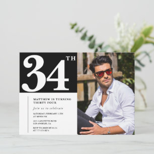 Cartes d'invitation d'anniversaire 34 ans en noir