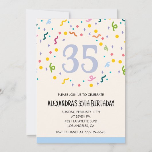 Cartes d'invitation d'anniversaire 35 ans modernes (Devant)