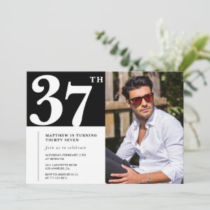 Cartes d'invitation d'anniversaire 37 ans en noir
