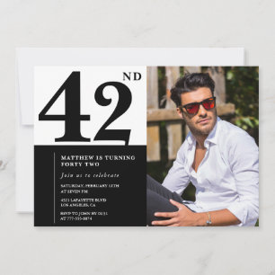 Cartes d'invitation d'anniversaire 42 ans noir et 