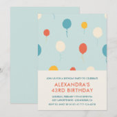 Cartes d'invitation d'anniversaire 43 ans Ballons (Devant / Derrière)