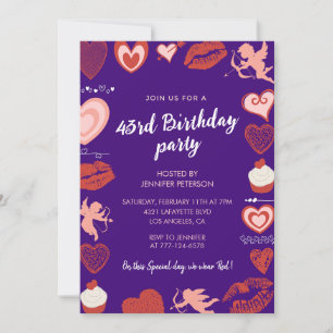 Cartes d'invitation d'anniversaire 43 ans coeurs r