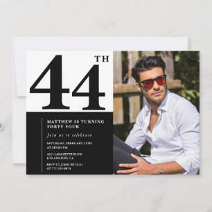 Cartes d'invitation d'anniversaire 44 ans en noir 