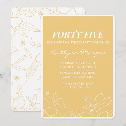 Cartes d'invitation d'anniversaire 45 ans modernes (Devant / Derrière)