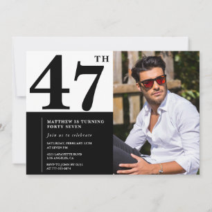 Cartes d'invitation d'anniversaire 47 ans en noir