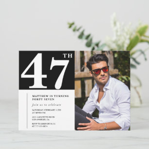 Cartes d'invitation d'anniversaire 47 ans Noir et