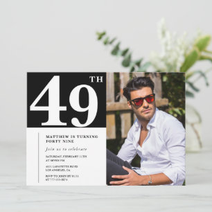 Cartes d'invitation d'anniversaire 49 ans Noir et 