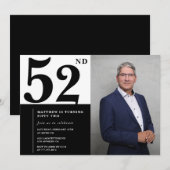 Cartes d'invitation d'anniversaire 52 ans noir et (Devant / Derrière)