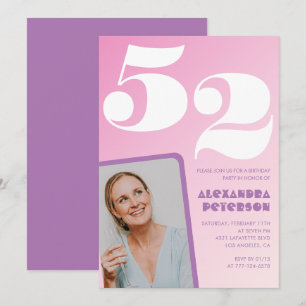 Cartes d'invitation d'anniversaire 52 ans Pink Gro