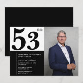 Cartes d'invitation d'anniversaire 53 ans en noir (Devant / Derrière)