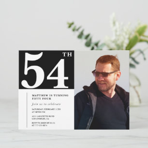 Cartes d'invitation d'anniversaire 54 ans en noir