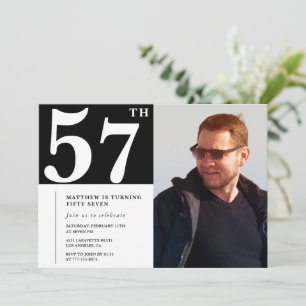 Cartes d'invitation d'anniversaire 57 ans Noir et