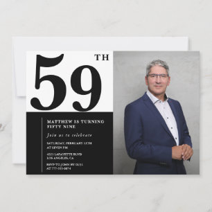 Cartes d'invitation d'anniversaire 59 ans Noir et 