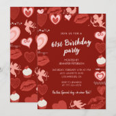 Cartes d'invitation d'anniversaire 61 ans coeurs m (Devant / Derrière)
