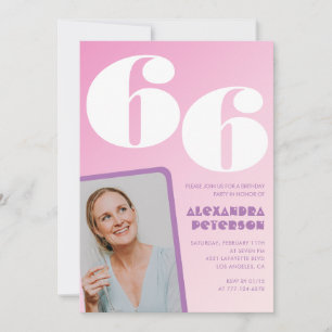Cartes d'invitation d'anniversaire 66 ans Rose Pho