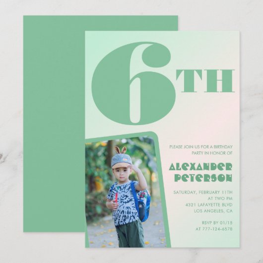 Cartes d'invitation d'anniversaire 6 ans vertes Ph (Devant / Derrière)