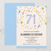 Cartes d'invitation d'anniversaire 71 ans Confetti (Devant / Derrière)