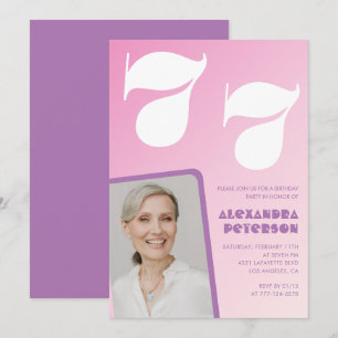 Cartes d'invitation d'anniversaire 77 ans Pink Gro