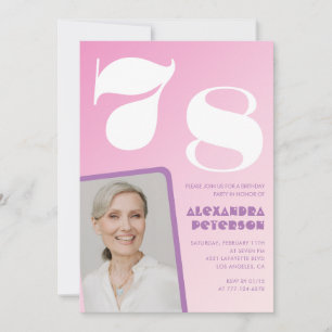 Cartes d'invitation d'anniversaire 78 ans rose Pho