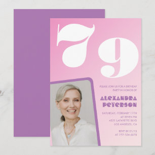 Cartes d'invitation d'anniversaire 79 ans Pink Gro