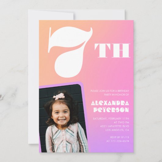 Cartes d'invitation d'anniversaire 7 ans fille ros (Devant)
