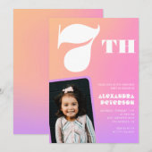 Cartes d'invitation d'anniversaire 7 ans fille ros (Devant / Derrière)