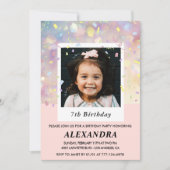 Cartes d'invitation d'anniversaire 7 ans rose Conf (Devant)