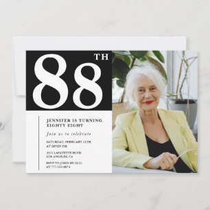 Cartes d'invitation d'anniversaire 88 ans en noir