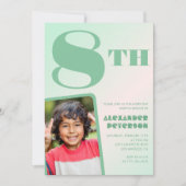 Cartes d'invitation d'anniversaire 8 ans vertes Ph (Devant)