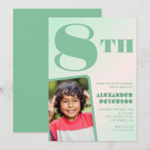 Cartes d'invitation d'anniversaire 8 ans vertes Ph