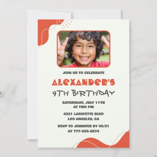Cartes d'invitation d'anniversaire 9 ans garçon Mo (Devant)
