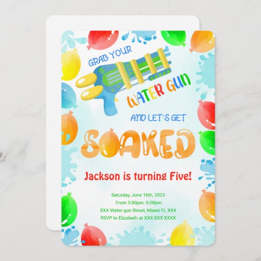 Cartes d'invitation d'anniversaire au pistolet à e (Devant / Derrière)